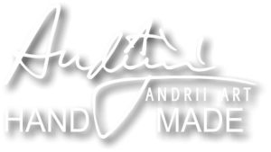 Balts Andrii Art logotips ar caurspīdīgu fonu